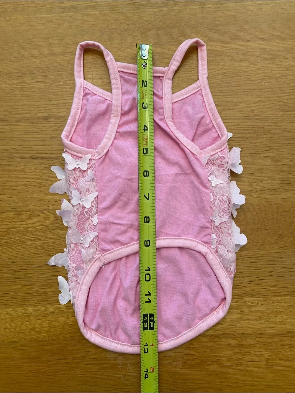 Pink Lace Butterfly Dog Tank Top with Pearl Accent